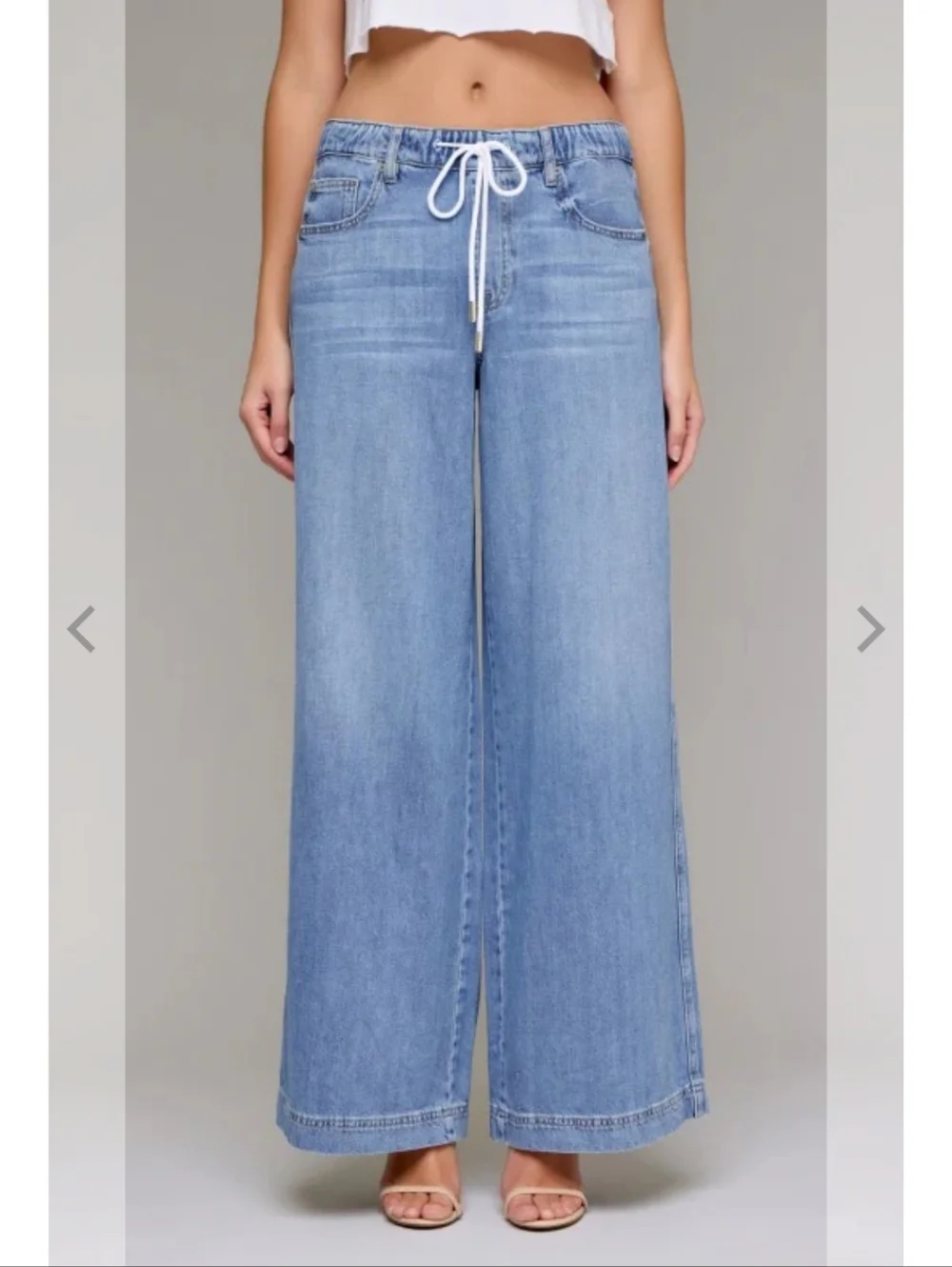 Wide Leg Light Blue Drawstring Jeans - Picture 2 of 11